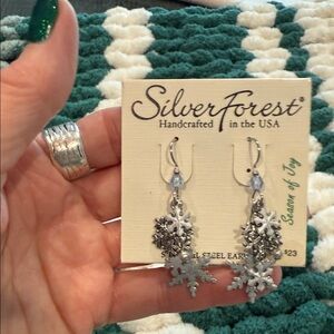 Silver Forest Snowflake Dangle Earrings